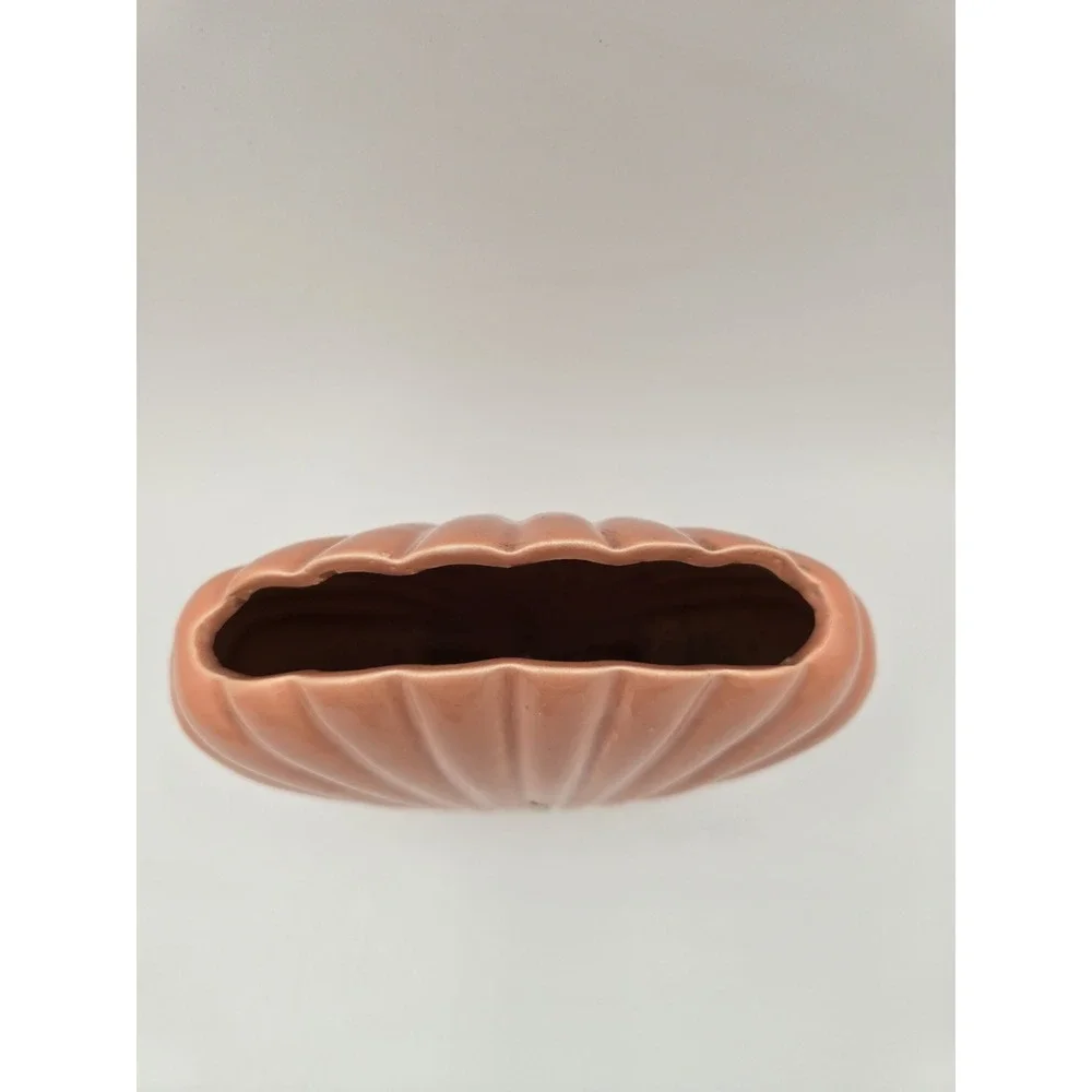 1980s Ceramic Shell Vase Art Deco Revival Scallop Pink Dusty Rose Decor Fan